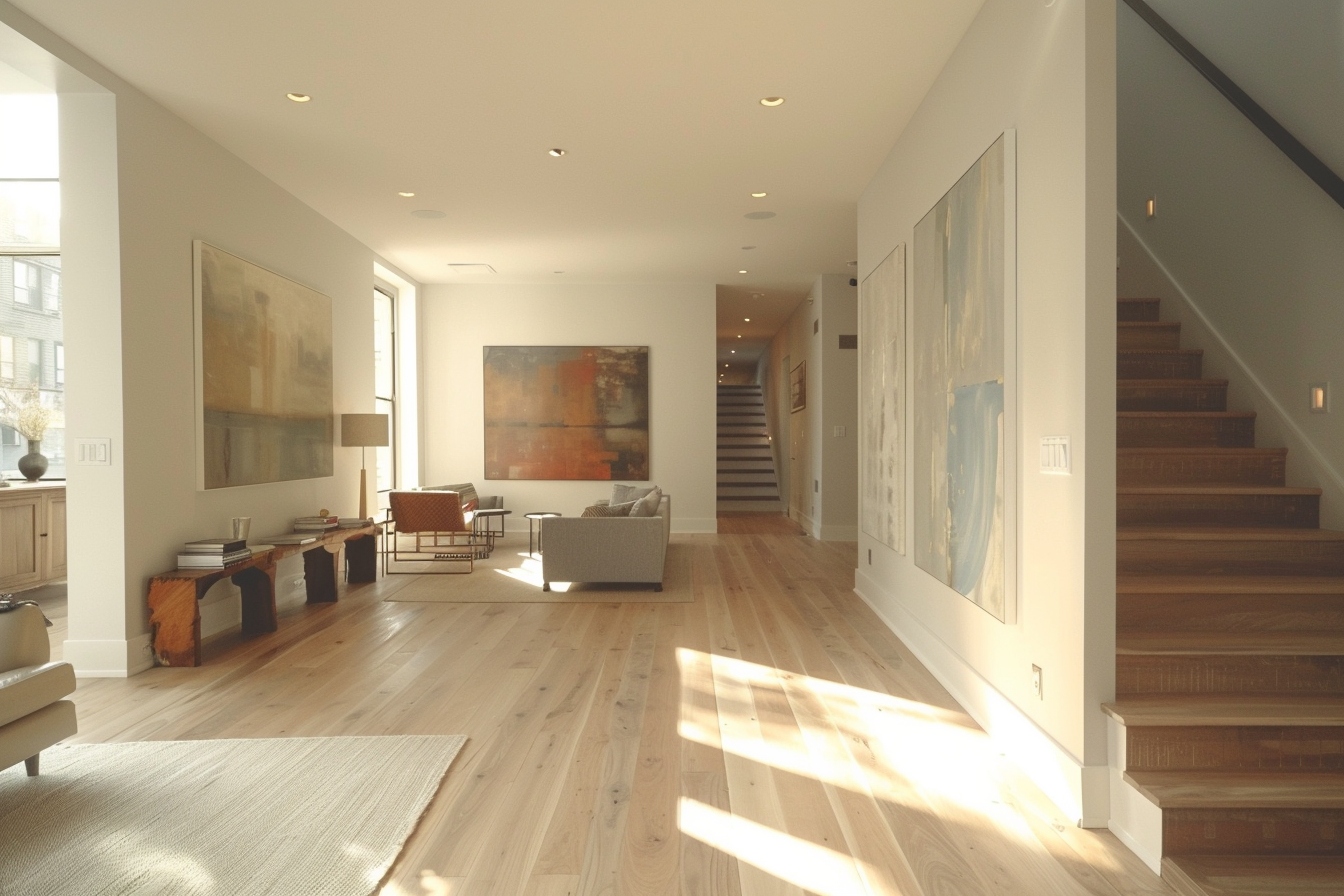 Palette de couleurs harmonieuses dans un salon spacieux d'une maison ouverte