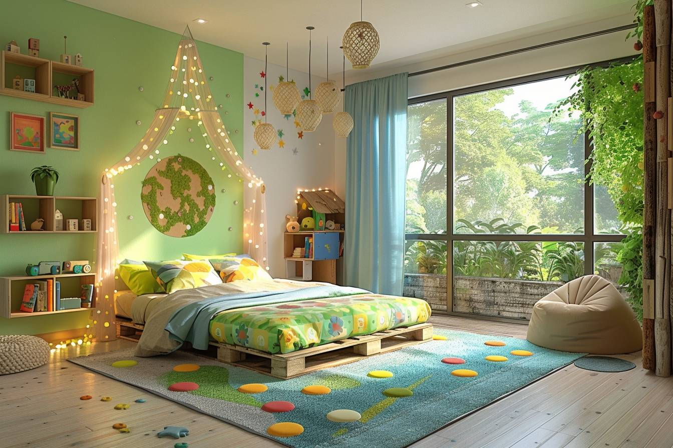 Décoration écologique d'une chambre d'enfant avec des matériaux recyclés et des jouets réutilisés